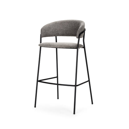 30" Gray And Black Fabric And Metal Bar Height Bar Chair