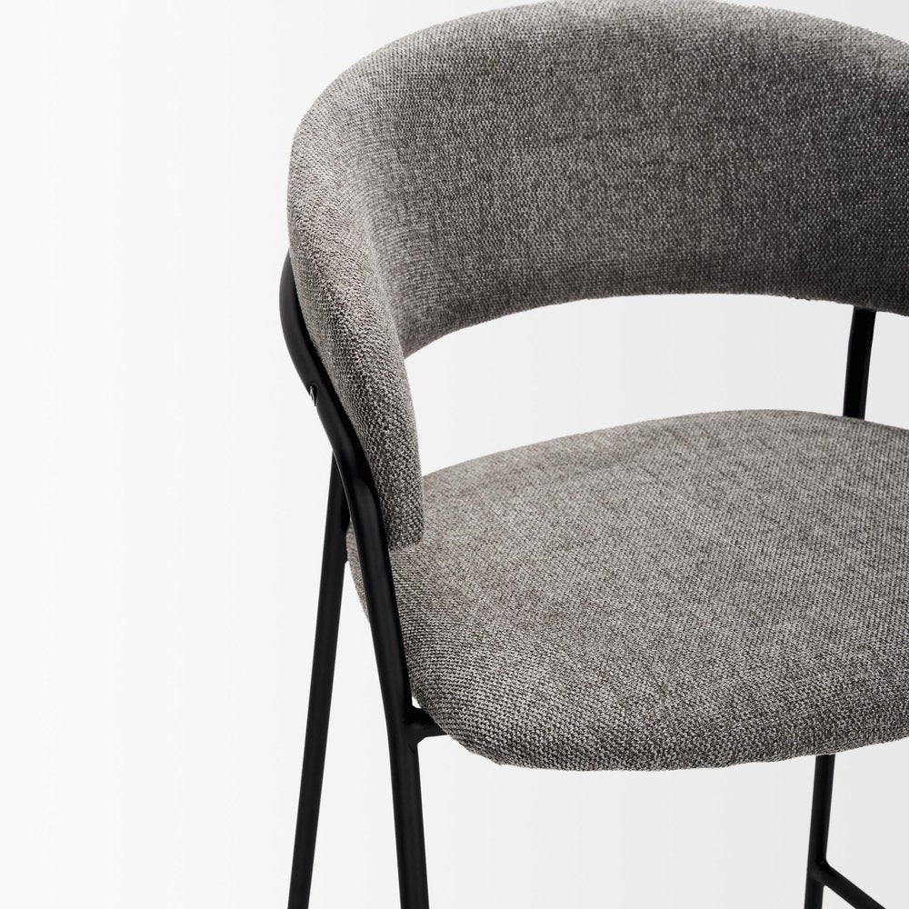 30" Gray And Black Fabric And Metal Bar Height Bar Chair