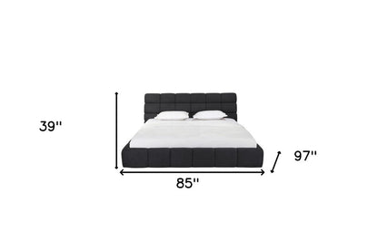 Dark Gray Tufted Linen Blend Upholstered King Bed Frame