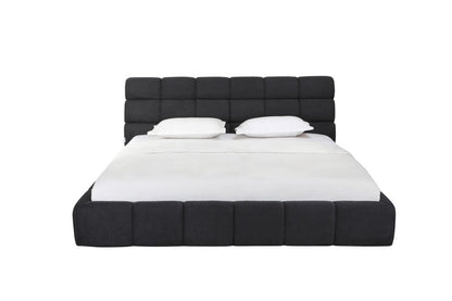 Dark Gray Tufted Linen Blend Upholstered King Bed Frame