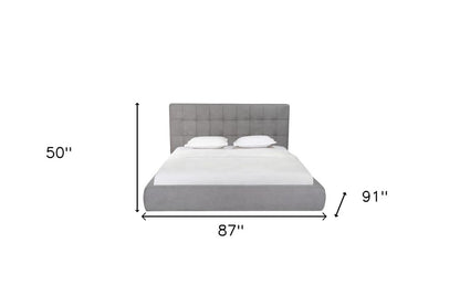 Gray Tufted Linen Blend Upholstered King Bed Frame
