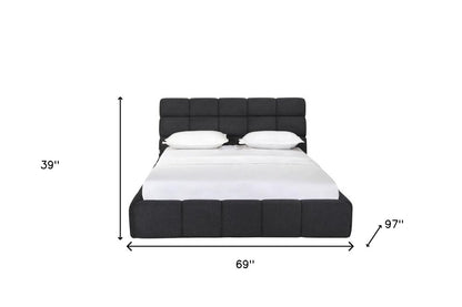 Dark Gray Tufted Linen Blend Upholstered Queen Bed Frame