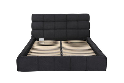 Dark Gray Tufted Linen Blend Upholstered Queen Bed Frame