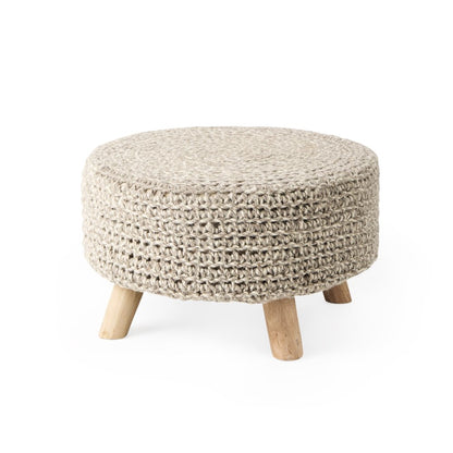 24" Gray and Brown Wool Round Footstool