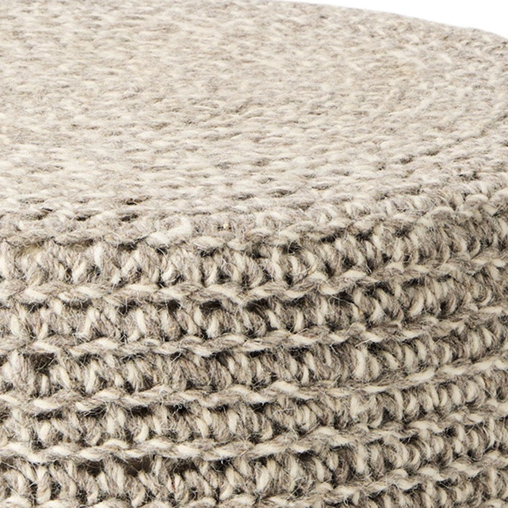 24" Gray and Brown Wool Round Footstool