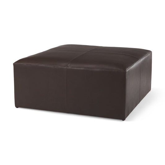 36" Brown Genuine Leather Cocktail Ottoman