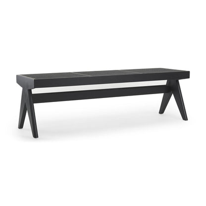 59" Black Solid Wood and Cane Dining Bench