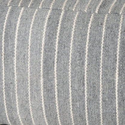 22" Blue and White Textural Stripe Cube Pouf Ottoman
