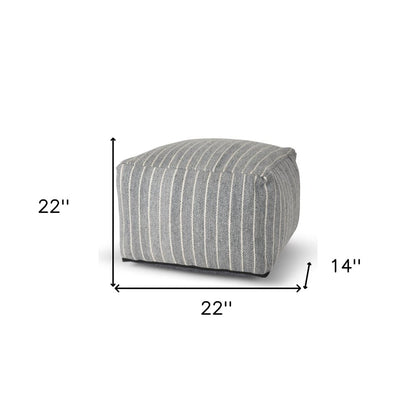 22" Blue and White Textural Stripe Cube Pouf Ottoman