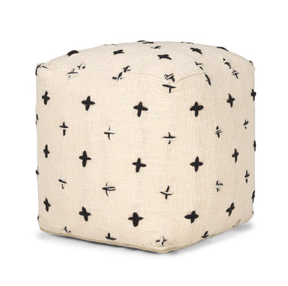 16" Cream And Black Wool Polka Dots Cube Pouf Ottoman