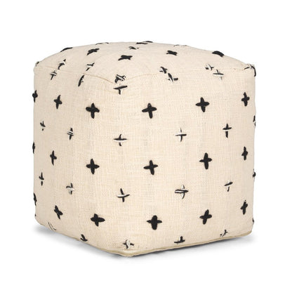 16" Cream And Black Wool Polka Dots Cube Pouf Ottoman