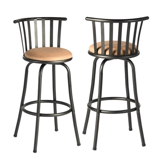 Set of Two Khaki And Black Suede And Faux Leather And Iron Low Back Adjustable Height Swivel Bar Chairs