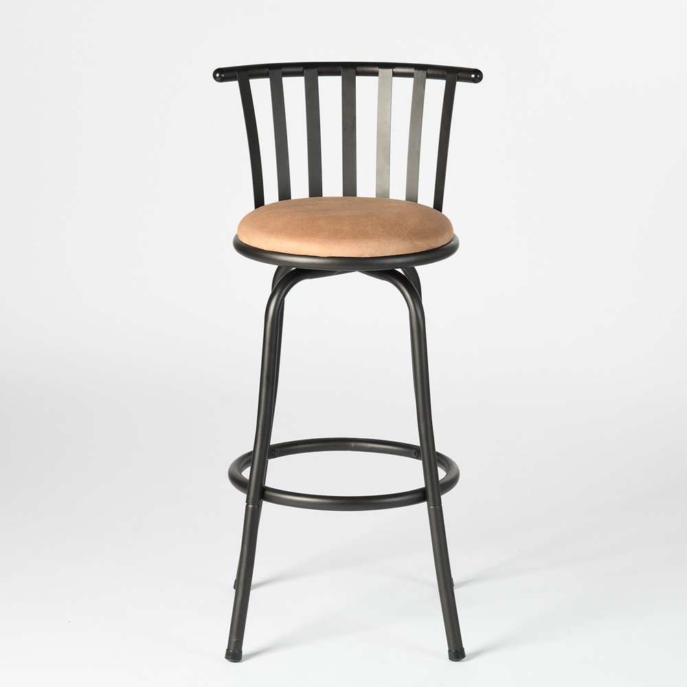 Set of Two Khaki And Black Suede And Faux Leather And Iron Low Back Adjustable Height Swivel Bar Chairs