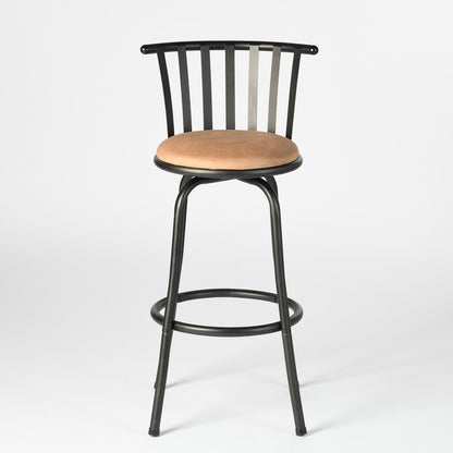 Set of Two Khaki And Black Suede And Faux Leather And Iron Low Back Adjustable Height Swivel Bar Chairs