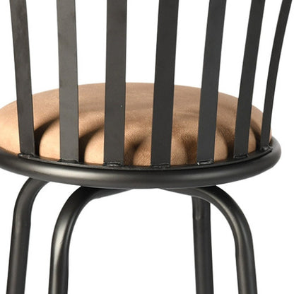 Set of Two Khaki And Black Suede And Faux Leather And Iron Low Back Adjustable Height Swivel Bar Chairs