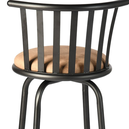 Set of Two Khaki And Black Suede And Faux Leather And Iron Low Back Adjustable Height Swivel Bar Chairs