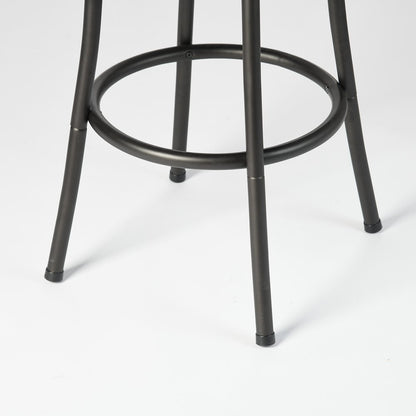 Set of Two Khaki And Black Suede And Faux Leather And Iron Low Back Adjustable Height Swivel Bar Chairs