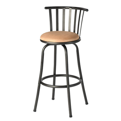 Set of Three Khaki And Black Suede And Faux Leather And Iron Low Back Adjustable Height Swivel Bar Chairs