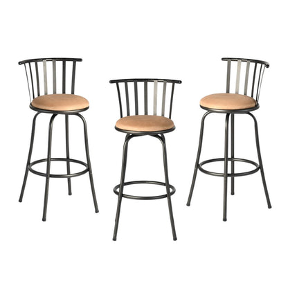 Set of Three Khaki And Black Suede And Faux Leather And Iron Low Back Adjustable Height Swivel Bar Chairs