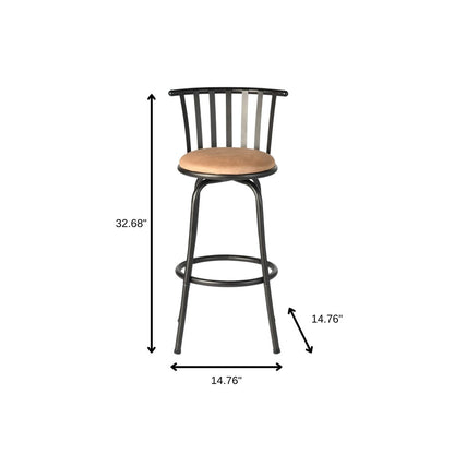 Set of Three Khaki And Black Suede And Faux Leather And Iron Low Back Adjustable Height Swivel Bar Chairs