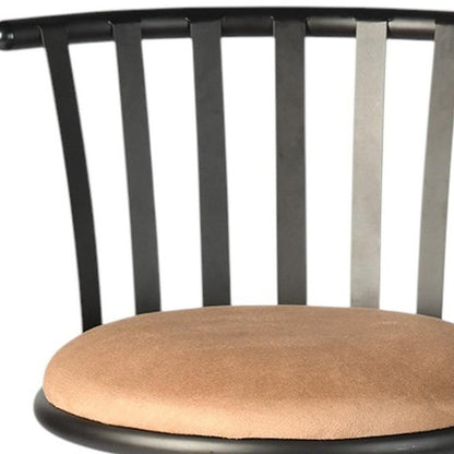 Set of Three Khaki And Black Suede And Faux Leather And Iron Low Back Adjustable Height Swivel Bar Chairs