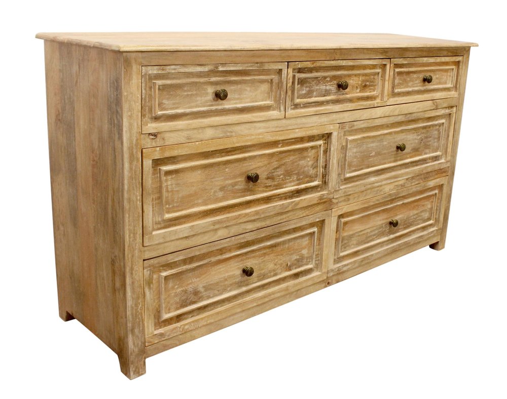 68" Natural Solid Wood Seven Drawer Double Dresser