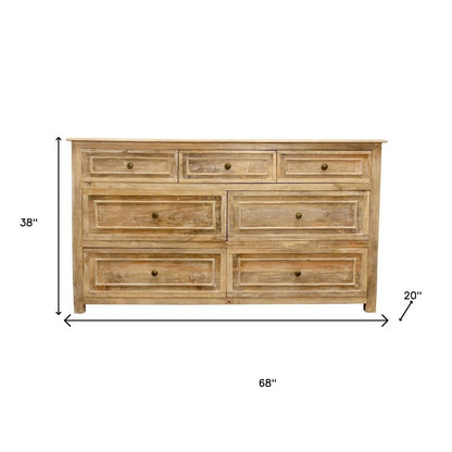 68" Natural Solid Wood Seven Drawer Double Dresser