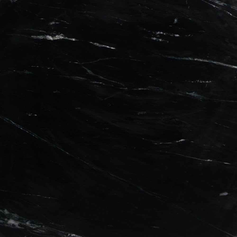 48" Black Marble and Wood Pedestal Base Round Top Dining Table
