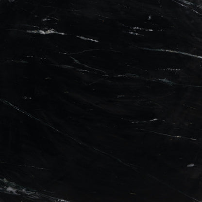 48" Black Marble and Wood Pedestal Base Round Top Dining Table