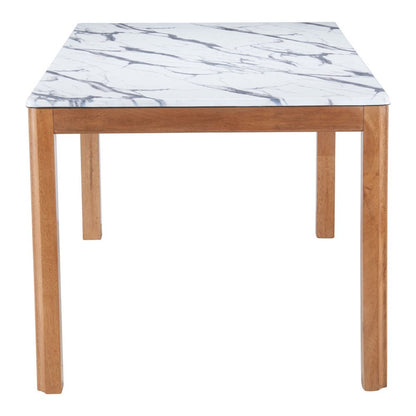 63" White and Natural Faux Marble and Solid Wood Dining Table