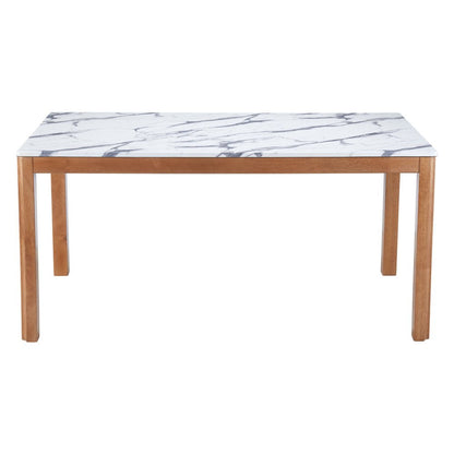 63" White and Natural Faux Marble and Solid Wood Dining Table