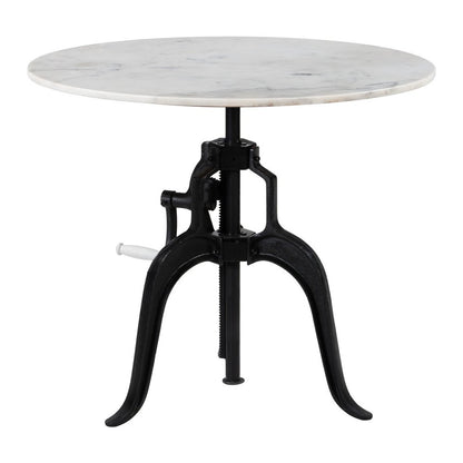 34" White and Black Marble and Iron Adjustable Height Round Bar Table