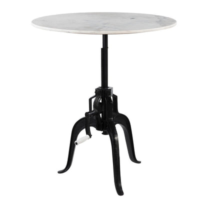 34" White and Black Marble and Iron Adjustable Height Round Bar Table