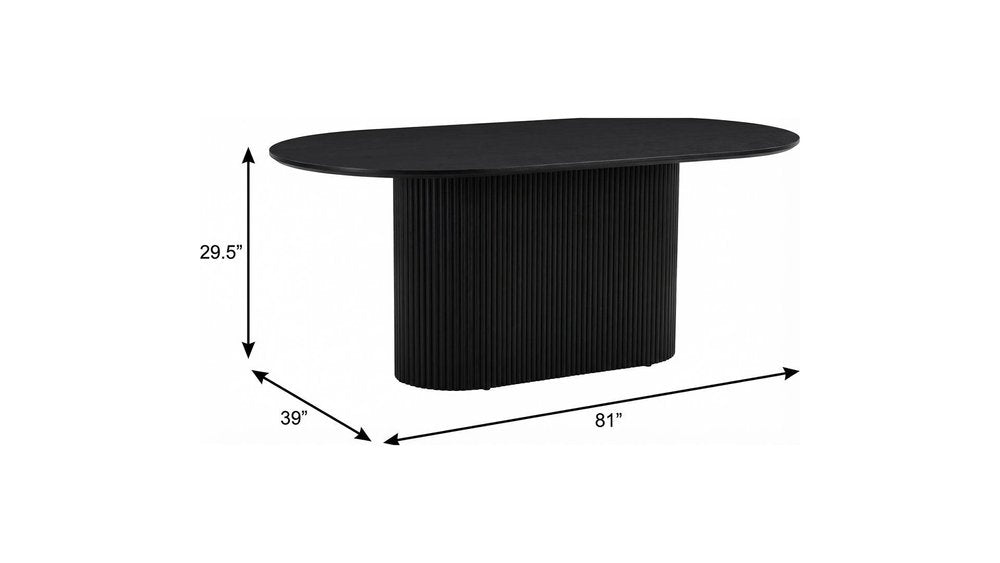 81" Black Wood Pedestal Base Oval Dining Table