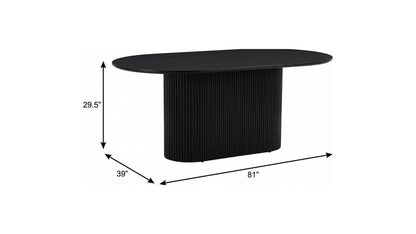 81" Black Wood Pedestal Base Oval Dining Table