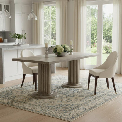 84" Gray Wood Double Pedestal Base Dining Table