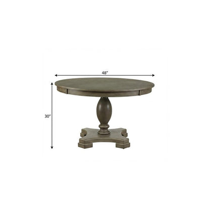 48" Gray Wood Pedestal Base Round Top Dining Table