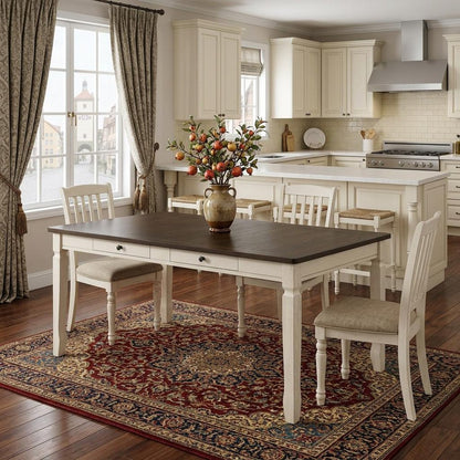 78" Oak And Cream Wood Dining Table