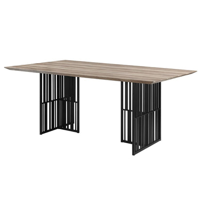 72" Oak And Black Wood And Iron Double Pedestal Base Dining Table