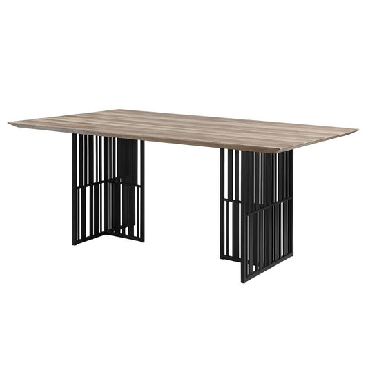 72" Oak And Black Wood And Iron Double Pedestal Base Dining Table