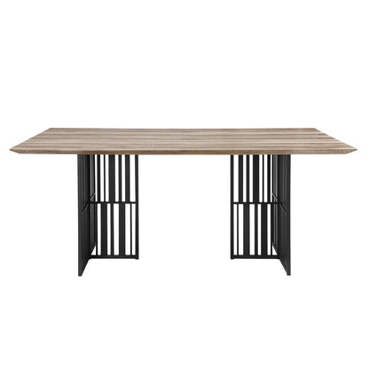 72" Oak And Black Wood And Iron Double Pedestal Base Dining Table