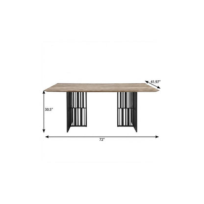 72" Oak And Black Wood And Iron Double Pedestal Base Dining Table