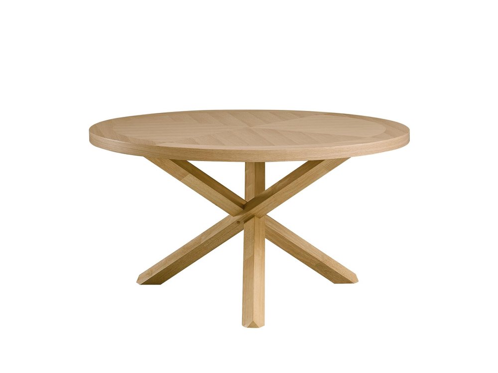 54" Oak Wood Cross Leg Base Round Top Dining Table