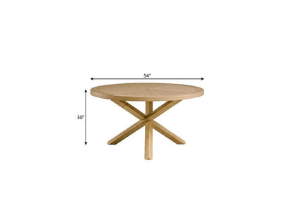 54" Oak Wood Cross Leg Base Round Top Dining Table
