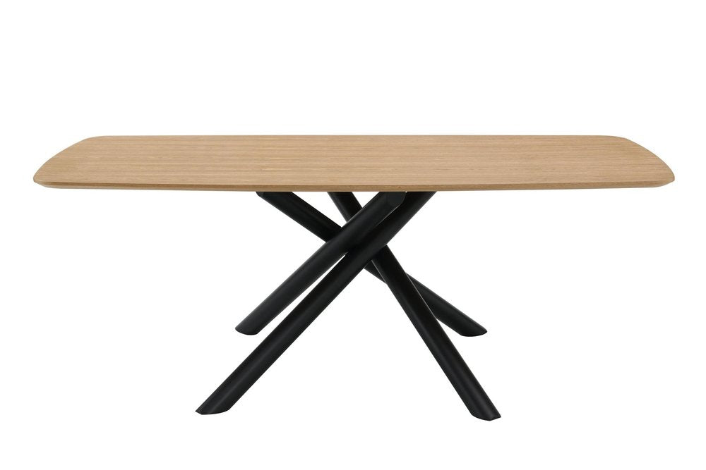 79" Natural and Black Wood and Iron Cross Leg Base Dining Table