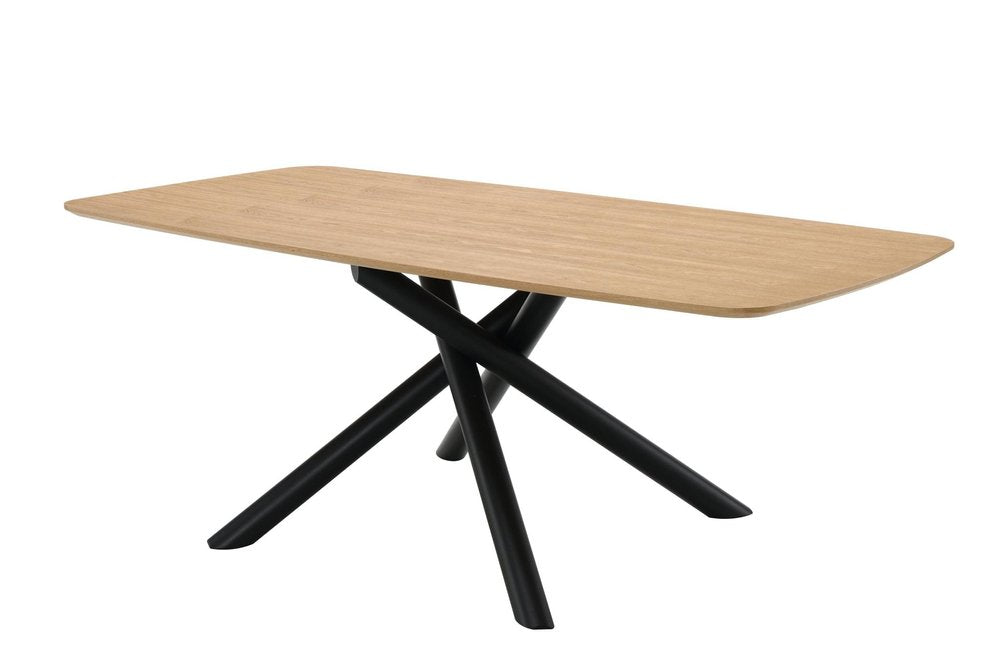 79" Natural and Black Wood and Iron Cross Leg Base Dining Table