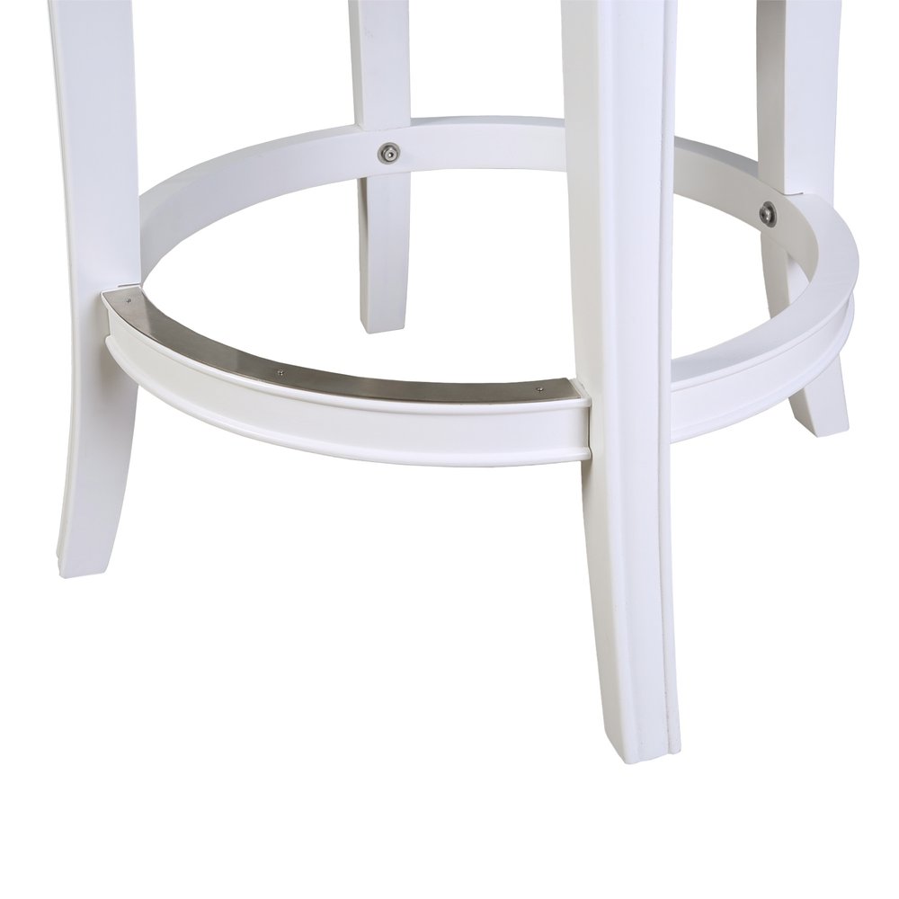 26" Gray And White Faux Leather And Solid Wood Low Back Counter Height Swivel Bar Chair