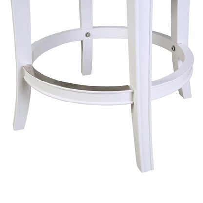 26" Gray And White Faux Leather And Solid Wood Low Back Counter Height Swivel Bar Chair