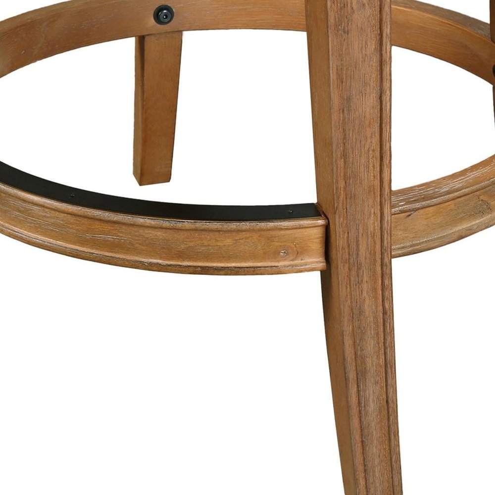 26" Linen And Brown Fabric And Solid Wood Low Back Counter Height Swivel Bar Chair