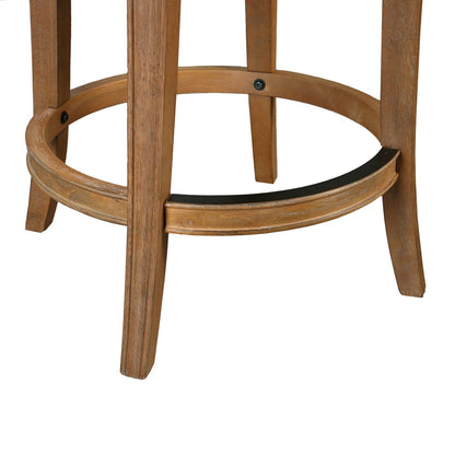 26" Linen And Brown Fabric And Solid Wood Low Back Counter Height Swivel Bar Chair